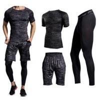 Three-piece Printing Thin Short-sleeved T-shirt Men's Running Training Sweat Breathable Sports Suits