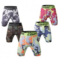 Pro Men Quick Drying Stretch Thin Dacron Camouflage Sports GYM Running Skinny Shorts