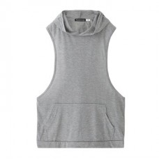 Stylish Men's Hooded Sleeveless Loose Vest Solid Color Fitness Tank Tops