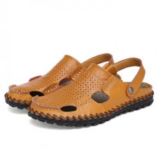 Leather Hollow Men Sandals Slippers Summer Casual Beach Light Weight Soft Breathable Durable