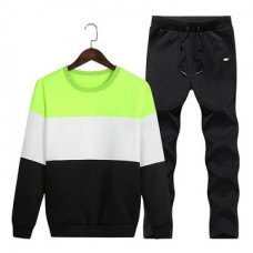 Mens Casual Sport Suit Stitching Color Long Sleeve Sweatshirt Jogger Pants Running Clothing