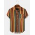 Mens Vintage Striped Geo Print Lapel Holiday Short Sleeve Shirts