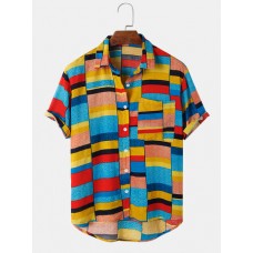 Mens Holiday Color Block Breathable Casual Shirts