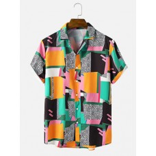 Mens Color Block Contrast Pevere Collar Short Sleeve Shirt