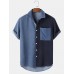 Mens Corduroy Patchwork Pocket Lapel Short Sleeve Shirt