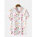 Mens Flower Print Revere Collar Short Sleeve Shirt