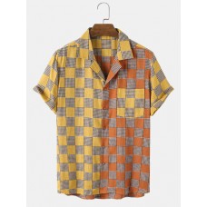 Mens Colorful Plaid Design Pocket Casual Shirts