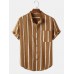 Mens Vintage Striped Pocket Stand Collar Shirts