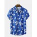 Mens Flower Print Revere Collar Short Sleeve Shirt