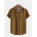 Mens Vertical Striped Holiday Revere Collar Cotton Short Sleeve Shirts