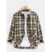 Mens Plaid Button Up Lapel Cotton Long Sleeve Shirts With Pocket