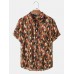 Mens Colorful Leaves Print Holiday Short Sleeve Casual Shirt