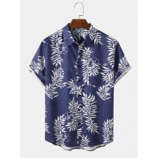 Mens Holiday Plants Floral Print Casual Short Sleeve Shirt