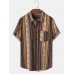 Mens Ethnic Style Striped Printing Lapel Shirt With Pocket