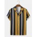 Mens Multicolor Striped Revere Collar Short Sleeve Daily Shirt