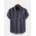 Mens Striped Curved Hem Short Sleeve Shirt With Pocket