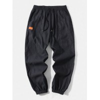 Mens Seam Detail Applique Elastic Ankle Loose Drawstring Pants