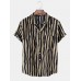 Mens Irregular Striped Revere Collar Cotton Short Sleeve Shirts