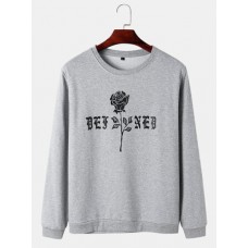 Mens Rose Monogram Print Round Neck Cotton Pullover Sweatshirts