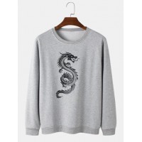 Mens Oriental Dragon Print Round Neck Pullover Cotton Street Sweatshirts