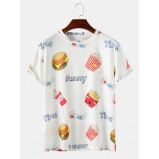 Mens Funny Fast Food Print Round Neck Cotton Short Sleeve T-Shirts