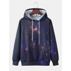 Mens Starry Sky Galaxy Print Drawstring Hoodies With Kangaroo Pocket