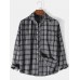 Mens Vintage Check Print Cotton Button Lapel Long Sleeve Casual Loose Shirt