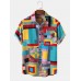 Mens Colorful Ethnic Pattern Print Lapel Short Sleeve Holiday Shirts