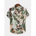 Mens Plants Floral Holiday Print Lapel Short Sleeve Casual Shirts