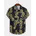 Mens Floral Leaves Print Lapel Short Sleeve Holiday Shirts