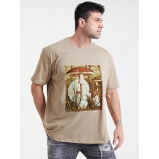 Mens Vintage Mushroom Graphic Print Cotton Short Sleeve Plus Size T-Shirt