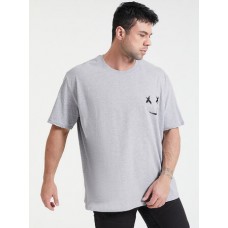 Mens Plain Smile Pattern O-Neck Short Sleeve Cotton Plus Size T-Shirt