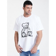 Mens Hand-Painted Bear Print Cotton Short Sleeve Casual Plus Size T-Shirt