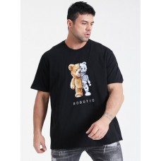 Mens Mechanical Bear Graphic Print Casual Cotton Plus Size T-Shirt