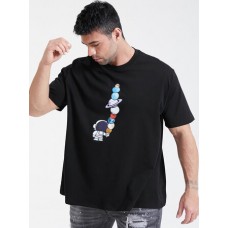 Mens Cartoon Ice Cream Astronaut Print Cotton Short Sleeve Plus Size T-Shirt