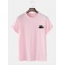 Mens Cute Cat Solid Color Casual O-Neck Short Sleeve T-Shirts