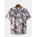 Mens All Over Leaf Print Revere Collar Short Sleeve Holiday Shirts