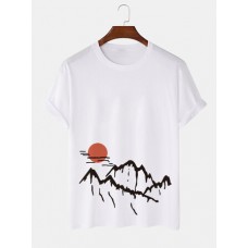 Mens Ukiyoe Landscape Print Cotton Short Sleeve T-Shirts