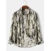 Mens Abstract Wave Print Button Up Holiday Long Sleeve Shirts With Pocket