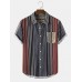 Mens Colorful Vertical Stripe Lapel Short Sleeve Shirts With Pocket