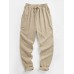 Mens Solid Color Plain Drawstring Elastic Waist Pants With Pocket