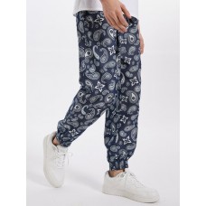 Mens Paisley Print Ethnic Style Drawstring Waist Jogger Pants