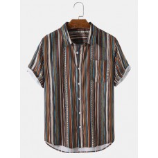 Mens Striped Print Short Sleeve Holiday Shirts