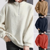 ZANZEA Women Turtleneck Long Sleeve Fleece Warm Loose Sweatshirt