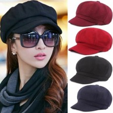 Women Wool Peaked Baker Cap Octagonal Beret Autumn Winter Warm Hat Outdoor Hiking Travel